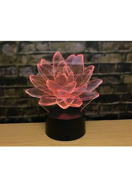 3D Lotus Çiçeği Gece Lambası LED Lamba Illusion 16 Renk Değiştiren Masa Masa Dekorasyon Lambaları Doğum Günü Hediyesi Akrilik Taban USB Kablosu Oyuncak (Yurt Dışından) fiyatları