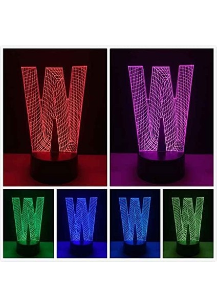 3D Gece Lambası Harf W Illusion LED Lamba 16 Renk Aydınlatma Işık Süslemeleri Komidin Çocuk Odası Için Gece Işıkları, Doğum Günü Hediyesi (Yurt Dışından)