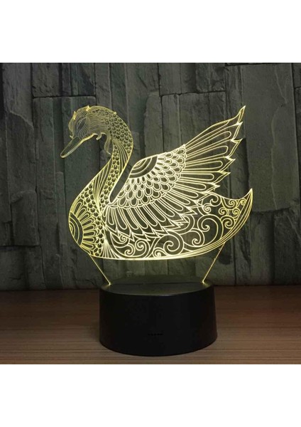 3D Illusion Gece Lambası Hayvan Beyaz Kuğu LED Gece Lambası Masa Lambaları Renk Değiştiren Çocuklar Yatak Odası Oyun Odası Ofis Dekor Lambası, Doğum Günü Noel Yeni Yıl Hediyeleri Ç (Yurt Dışından) fırsatları