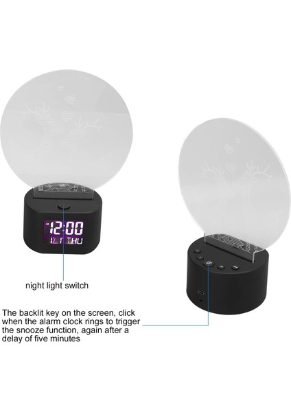 LED Gece Lambası, 3D Geyik Tasarımı 9 Zil Sesi Renkli Karartma Fonksiyonu Beyaz Arka Işık LED Gece Lambası Saat Ev Için Yatak Odası Için Erteleme Fonksiyonu (Yurt Dışından) modelleri