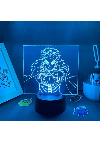 3D Optik Illüzyon Gece Işıkları Anime Figürü Kyojuro Rengoku 3D LED Lamba Arkadaş Için Hediye Yatak Odası Dekor Kimetsu Manga Işık Pxjd (Yurt Dışından)