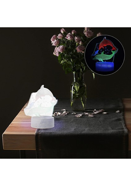 Renk Değiştiren Gece Işıkları Yunuslar Şekil Dokunaklı Gece Lambası Dokunmatik Başucu Lambası 3D Efektli Görsel Işık Masa Lambası Gece Okuma Işığı Karışık Renkli Yunus Gece Lambası (Yurt Dışından) fiyatları