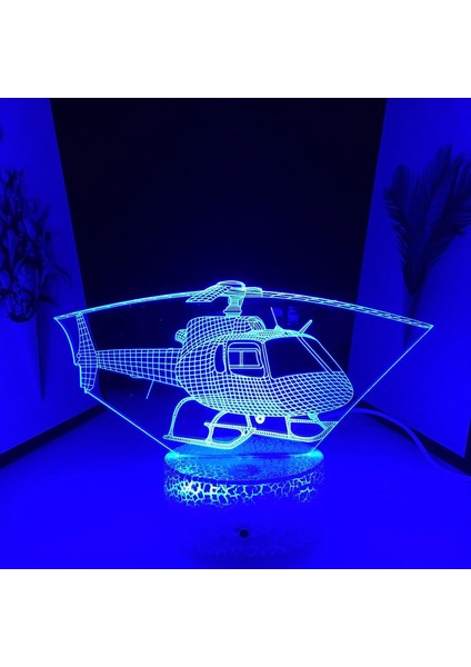 Hava Uçak Modeli 3D Gece Lambası Ev Yatak Odası Masa Dekorasyonu Çocuk Hediyesi Için Helikopter USB Şarj, B-16 Renkli Uzaktan Kumandalı (Yurt Dışından)