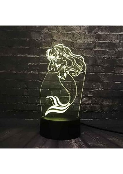 Çocuklar Için Deniz Kızı Desenli Lamba 3D Gece Lambası, 16 Renk Değiştirmeli ve Uzaktan Kumandalı 3D Illüzyon Lambası, Erkek ve Kız Çocuklar Için Doğum Günü Hediyesi (Yurt Dışından)