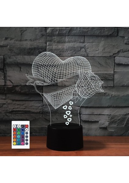 3D Aşk Gül Sevgililer Günü Uzaktan Kumanda 16 Renk Gece Işıkları Illusion Akrilik LED Doğum Günü Hediyeleri (Yurt Dışından)