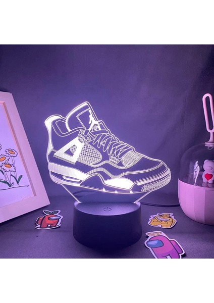 Sneakers 3D Erkek Için Gece Lambası 16 Renk Kız Odası Dekoru Illusion LED Lamba USB Sneakers Şekil Uygun Çocuk Hayranları Noel Hediyeleri (Siyah Lamba) (Yurt Dışından)