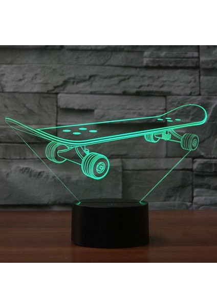 3D Vizyon USB 7 Renk Değiştirme Gece Lambası Masa Masa 3D LED Illusion Kaykay Lambası (Yurt Dışından) fiyatları