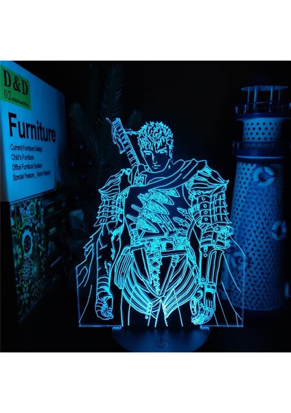 Berserk Guts Anime 3D Erkek Için Gece Lambası 16 Renk Kız Odası Dekoru Illusion LED Lamba USB Manga Berserk Guts Şekil Uygun Çocuk Hayranları Yılbaşı Hediyeleri (Berserk Guts4) (Yurt Dışından)
