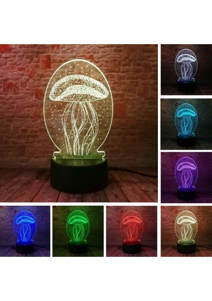 3D Optik Illüzyon Lambası LED Gece Lambası Deniz Denizanası Başucu Lambası Çocuklar Uyku Için Lamba 16 Renk Değiştirme Mood Lambası, Doğum Günü Yeni Yıl Tatil Dekor Hediyesi Için G (Yurt Dışından)