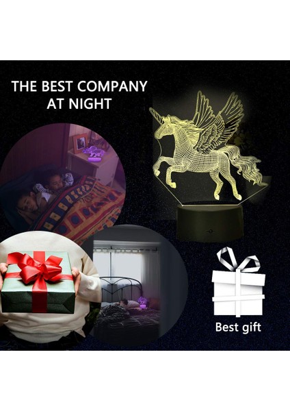 Çocuklar Için Unicorn 3D Gece Işığı, Illüzyon Lambası Dokunmatik Masa Masası LED Lamba USB Kablosu ile 7 Renk Değiştirme, Erkekler ve Kızlar Için Tatil Doğum Günü Yılbaşı Hediyeler (Yurt Dışından)