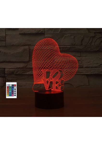 3D Aşk Kalp Sevgililer Günü Uzaktan Kumanda 16 Renk Gece Işıkları Illusion Akrilik LED Doğum Günü Hediyeleri (Yurt Dışından)