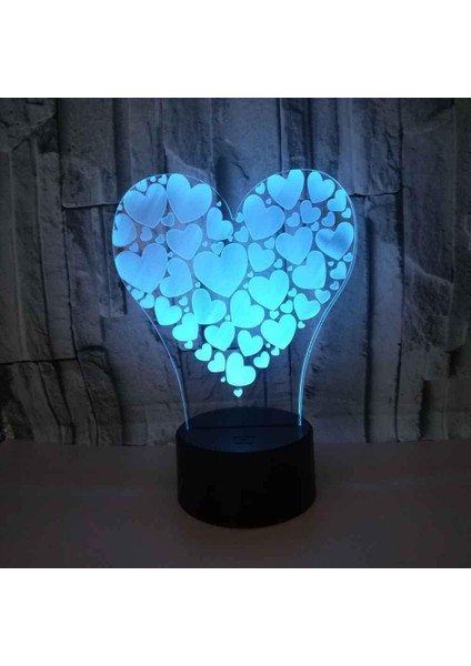 3D Optik Illüzyon LED Lamba Kalp Desenli Gece Lambası, USB Powered 16 Renk Yanıp Sönen Dokunmatik Anahtar Çocuklar Için Yatak Odası Dekorasyon Aydınlatma Yenilik Noel Doğum Günü He (Yurt Dışından)