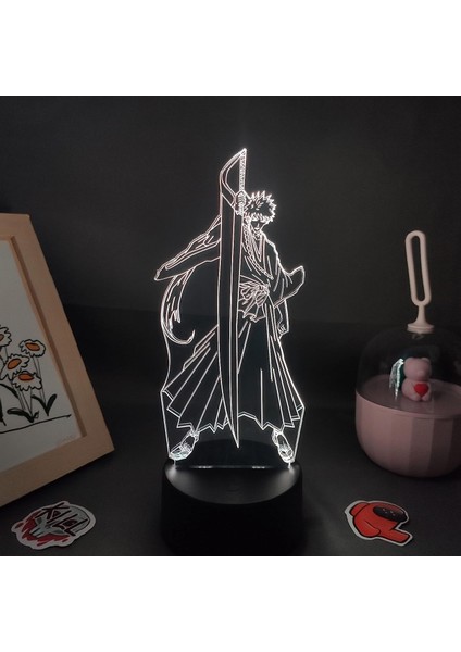 Bleaoh Anime 3D Erkek Için Gece Lambası 16 Renkler Kız Odası Dekor Illusion LED Lamba USB Manga Grimmjow Jaegerjaquez Şekil Uygun Çocuklar Hayranlar Noel Hediyeleri (Siyah Lamba) (Yurt Dışından)