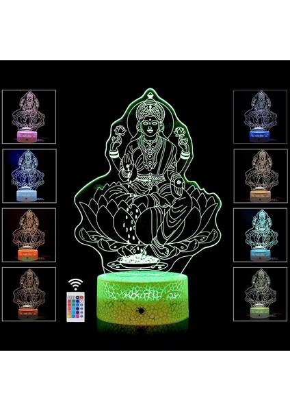 Tanrıça Laxmi Heykelinin 3D Illusion Gece Işığı Arkadaşlar ve Aile Için En Iyi Hediye Fikri Diwali-Dokunmatik Sensörlü Serin Ev Ofis Yatak Odası Dekoru 16 Renk Modu (Tanrıça Laxmi) (Yurt Dışından)