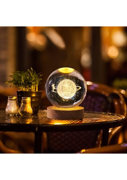LED Lamba Tabanlı 3D Kristal Top, Çocuk Gece Lambası 3D Şeffaf Aydınlık Kristal Top Süs Ev Dekorasyonu Için USB Şarj Edilebilir Erkekler Kızlar Için Hediye Bilim Astronomi Aşıklar (Yurt Dışından)