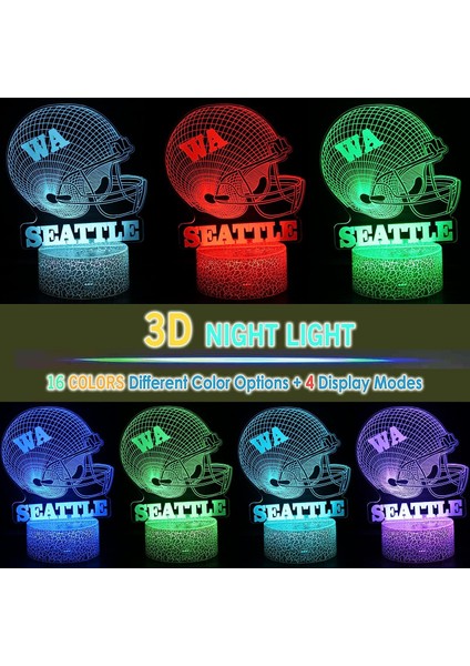 Tripro Futbol Takımı Kask Şekli 3D Illusion Yatak Odası Masa Lambası Dekor Gece Lambası 16 Renk ve Uzaktan Kumandalı Süslemeler Baba, Erkek, Kız, Genç, Çocuk (Seattle) Için Hediyeler (Yurt Dışından)