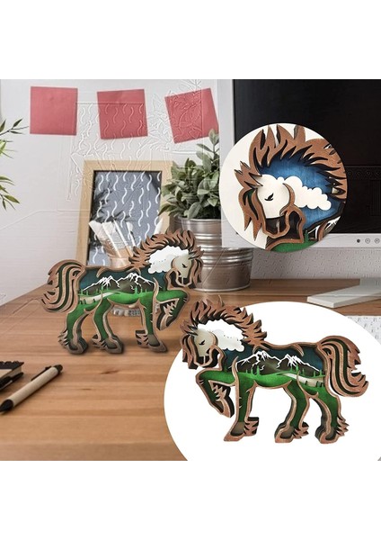 3D Hayvan Dekoru Süs LED Gece Lambası - Ahşap Çok Katmanlı Oyma Hayvan Görünümü Yatak Odası Masası Için Dekoratif Gece Lambası Elk Versiyonu (Boyut : At) (Yurt Dışından) fırsatları