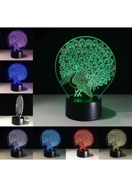 Çocuklar Için LED Gece Lambası, 3D Illusion Lambası Hayvan Tavuskuşu Kısılabilir LED Nightlight Başucu Lambası 16 Renk Değiştiren, Uzaktan Kumandalı, Çocuklar Için Kız Erkek Doğum (Yurt Dışından)