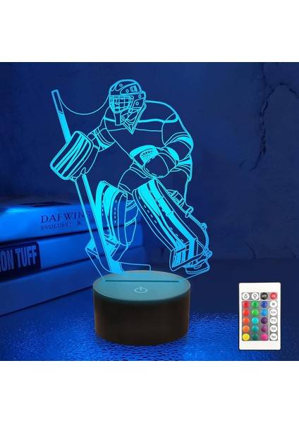 3D Buz Hokeyi Oyuncusu Gece Işığı Lambası Illusion Gece Lambası 16 Renk Değiştirme Masası Masa Dekorasyon Lambaları Hediye Akrilik Düz Abs Taban USB Kablosu Oyuncak (Yurt Dışından)