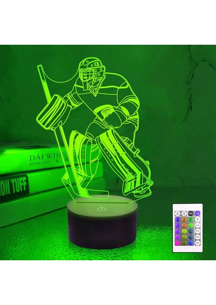 3D Buz Hokeyi Oyuncusu Gece Işığı Lambası Illusion Gece Lambası 16 Renk Değiştirme Masası Masa Dekorasyon Lambaları Hediye Akrilik Düz Abs Taban USB Kablosu Oyuncak (Yurt Dışından) fırsatları