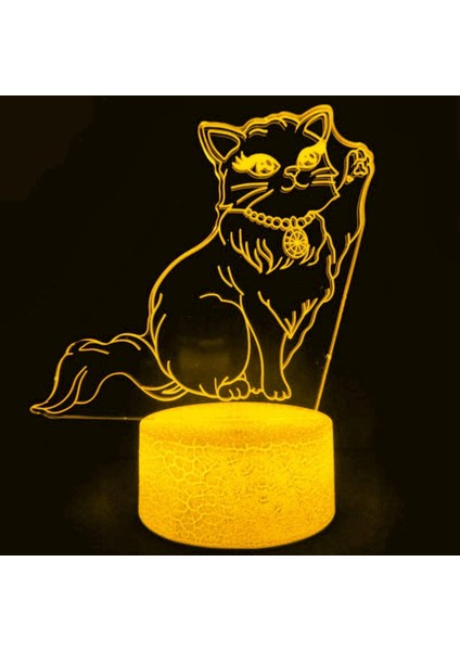 3D Kedi Gece Işığı Lambası Illusion Gece Lambası 7 Renk Değiştirme Dokunmatik Anahtar Masa Masa Dekorasyon Lambaları Hediye Akrilik Düz Abs Taban USB Kablosu Oyuncak (Yurt Dışından)