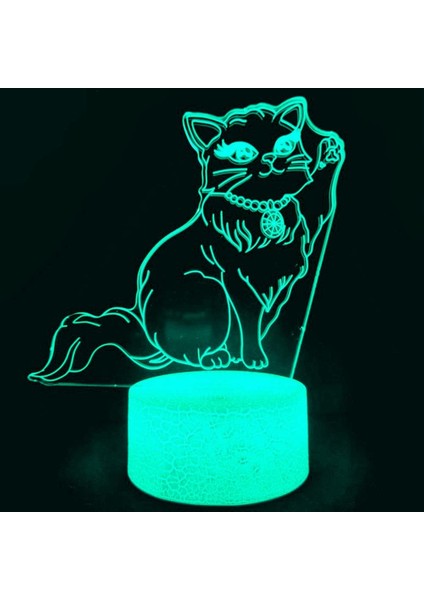 3D Kedi Gece Işığı Lambası Illusion Gece Lambası 7 Renk Değiştirme Dokunmatik Anahtar Masa Masa Dekorasyon Lambaları Hediye Akrilik Düz Abs Taban USB Kablosu Oyuncak (Yurt Dışından)