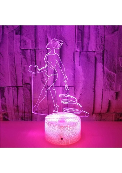 3D Jimnastik Gece Işığı Lambası Illusion Gece Işığı 7 Renk Değiştirme Dokunmatik Anahtar Masa Masa Dekorasyon Lambaları Hediye Akrilik Düz Abs Taban USB Kablosu Oyuncak (Yurt Dışından)