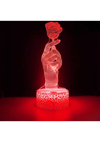 3D Gül Çiçek Gece Lambası LED Lamba Illusion 7 Renk Değiştirme Dokunmatik Anahtar Masa Masa Dekorasyon Lambaları Doğum Günü Hediyesi Akrilik Taban USB Kablosu Oyuncak (Yurt Dışından)