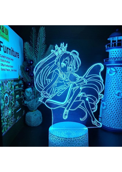 Oyun Yok Hayat Yok Anime 3D Erkek Için Gece Lambası 16 Renk Kız Odası Dekor Illusion LED Lamba USB Manga Shiro Şekil Uygun Çocuklar Hayranlar Noel Hediyeleri (Crack) (Yurt Dışından)