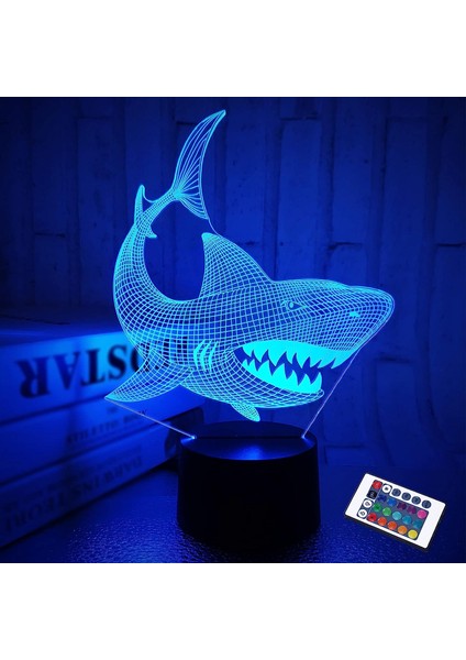 Köpekbalığı 3D Illusion Gece Lambası Hayvan Dokunmatik Masa Masa Lambası, Uzaktan Kumandalı 16 Renk Optik USB Çocuklar Için LED Gece Lambası Tatil Hediye Odası Dekorasyon (Yurt Dışından)