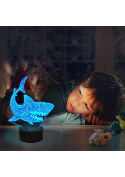 Köpekbalığı 3D Illusion Gece Lambası Hayvan Dokunmatik Masa Masa Lambası, Uzaktan Kumandalı 16 Renk Optik USB Çocuklar Için LED Gece Lambası Tatil Hediye Odası Dekorasyon (Yurt Dışından)
