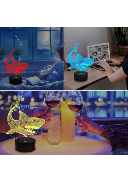 Köpekbalığı 3D Illusion Gece Lambası Hayvan Dokunmatik Masa Masa Lambası, Uzaktan Kumandalı 16 Renk Optik USB Çocuklar Için LED Gece Lambası Tatil Hediye Odası Dekorasyon (Yurt Dışından)