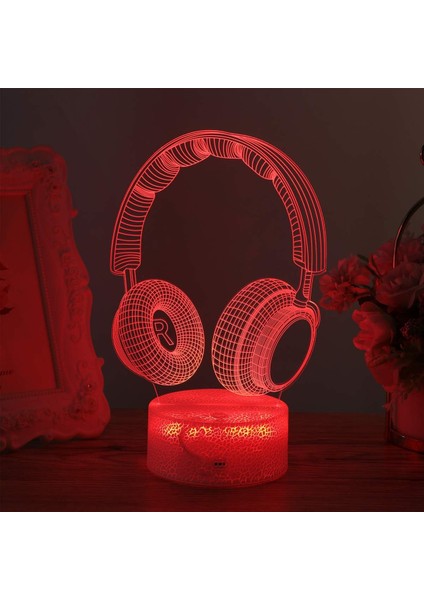 3D Kulaklık Gece Işığı, LED 7 Renk Masaüstü Işığı Doğum Günü Noel Sevgililer Günü Için Dekoratif Lamba (Çatlak Taban, Dokunmatik Anahtar + Uzaktan Kumanda) (Yurt Dışından)