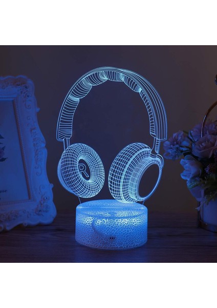 3D Kulaklık Gece Işığı, LED 7 Renk Masaüstü Işığı Doğum Günü Noel Sevgililer Günü Için Dekoratif Lamba (Çatlak Taban, Dokunmatik Anahtar + Uzaktan Kumanda) (Yurt Dışından) fırsatları