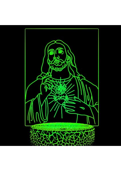 3D Isa Haç Gece Lambası LED Lamba Illusion 7 Renk Değiştirme Dokunmatik Anahtarı Masa Masa Dekorasyon Lambaları Doğum Günü Hediyesi Akrilik Taban USB Kablosu Oyuncak (Yurt Dışından)
