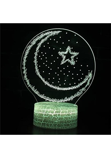 LED Gece Lambası 3D Gece Lambası Ay Lambası Akülü Stand Yıldızlı Lamba Yatak Odası Dekoru Gece Işıkları Çocuklara Hediye Ay Işığı (Siyah Taban 7 Renk, Ay-3) (Yurt Dışından)
