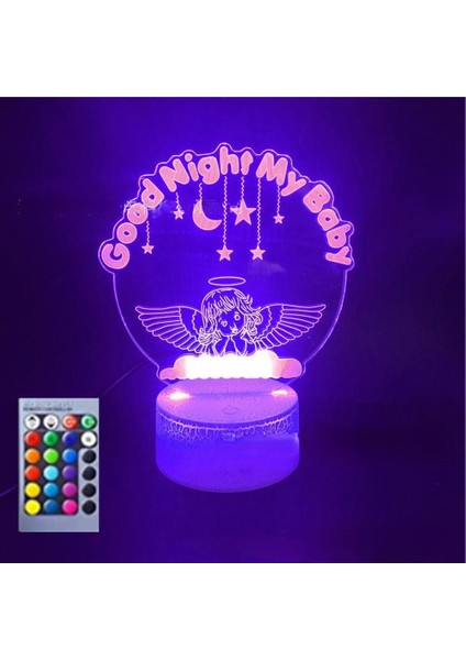 3D Melek Kanadı Gece Işığı Lambası Illusion Gece Lambası 16 Renk Değiştiren Masa Masa Dekorasyon Lambaları Akrilik Düz Abs Taban USB Kablosu Oyuncak ile Hediye (Yurt Dışından)