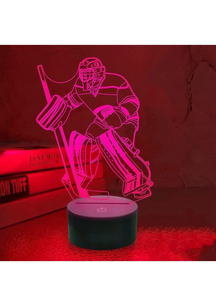 3D Buz Hokeyi Oyuncusu Gece Işığı Lambası Illusion Gece Lambası 7 Renk Değiştirme Dokunmatik Anahtar Masa Masası Dekorasyon Lambaları Hediye Akrilik Düz Abs Taban USB Kablosu Oyunc (Yurt Dışından) fırsatları