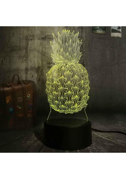 3D Illusion Gece Lambası Ananas Şekli Dokunmatik Masa Masa Lambası, Uzaktan Kumandalı 16 Renk Değiştiren Optik USB Çocuklar Için LED Gece Lambası Doğum Günü Tatil Hediye Odası Deko (Yurt Dışından)