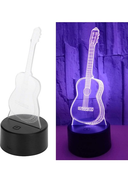 3D Gitar Gece Lambası Illusion LED Lamba, 7 Renk Gece Lambası Gitar Müzik Aşığı Için Hediyeler, Masaüstü Lambası Ev Dekorasyonu (Yurt Dışından)