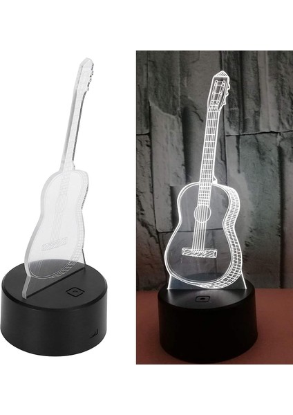 3D Gitar Gece Lambası Illusion LED Lamba, 7 Renk Gece Lambası Gitar Müzik Aşığı Için Hediyeler, Masaüstü Lambası Ev Dekorasyonu (Yurt Dışından)