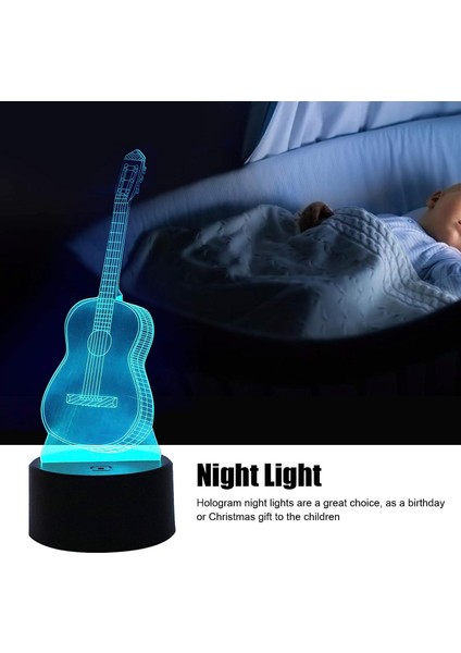 3D Gitar Gece Lambası Illusion LED Lamba, 7 Renk Gece Lambası Gitar Müzik Aşığı Için Hediyeler, Masaüstü Lambası Ev Dekorasyonu (Yurt Dışından)