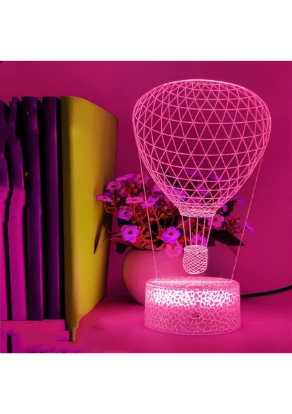 3D Sıcak Hava Balonu Gece Lambası LED Dekor Masa Danışma Optik Illüzyon Lambaları 16 Renk Değiştiren Işıklar LED Masa Lambası Noel Ev Aşk Doğum Günü Çocuk Çocuk Dekor Oyuncak Hediye (Yurt Dışından)