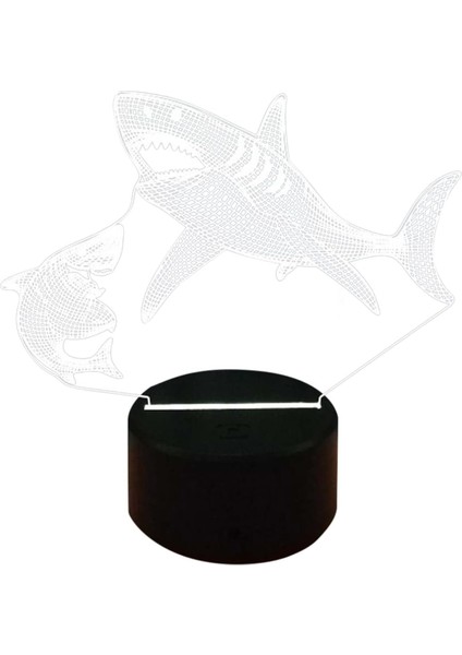 Köpekbalığı 3D Işık Renkli Dokunmatik Kontrol 3D LED Küçük Gece Hediyesi Dekorasyon Atmosfer LED Küçük Masa Lambası Tavan Projektörü Çocuklar (A, Tek Beden) (Yurt Dışından)