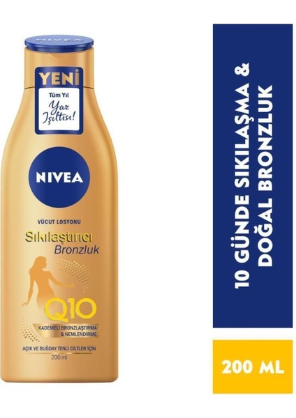 Sıkılaştırıcı Bronzlaştırıcı Q10 Vücut Losyonu 200ML,10 Günde Sıkılaşma,doğal Bronzluk