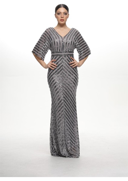 37367 Otoban Payet Elbise - Gri