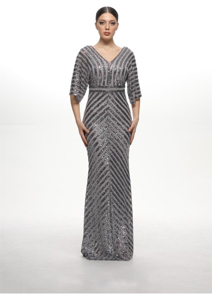 37367 Otoban Payet Elbise - Gri