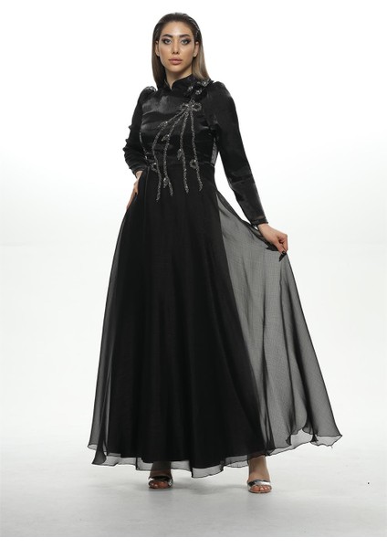 547 Önü Taş Detaylı Janjan Abiye - Siyah fiyatları