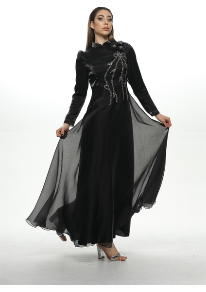 547 Önü Taş Detaylı Janjan Abiye - Siyah fırsatları