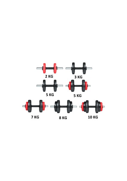 21 kg (2X10,5KG) Multifonksiyonel Plate Dambıl Seti Kırmızı -Siyah